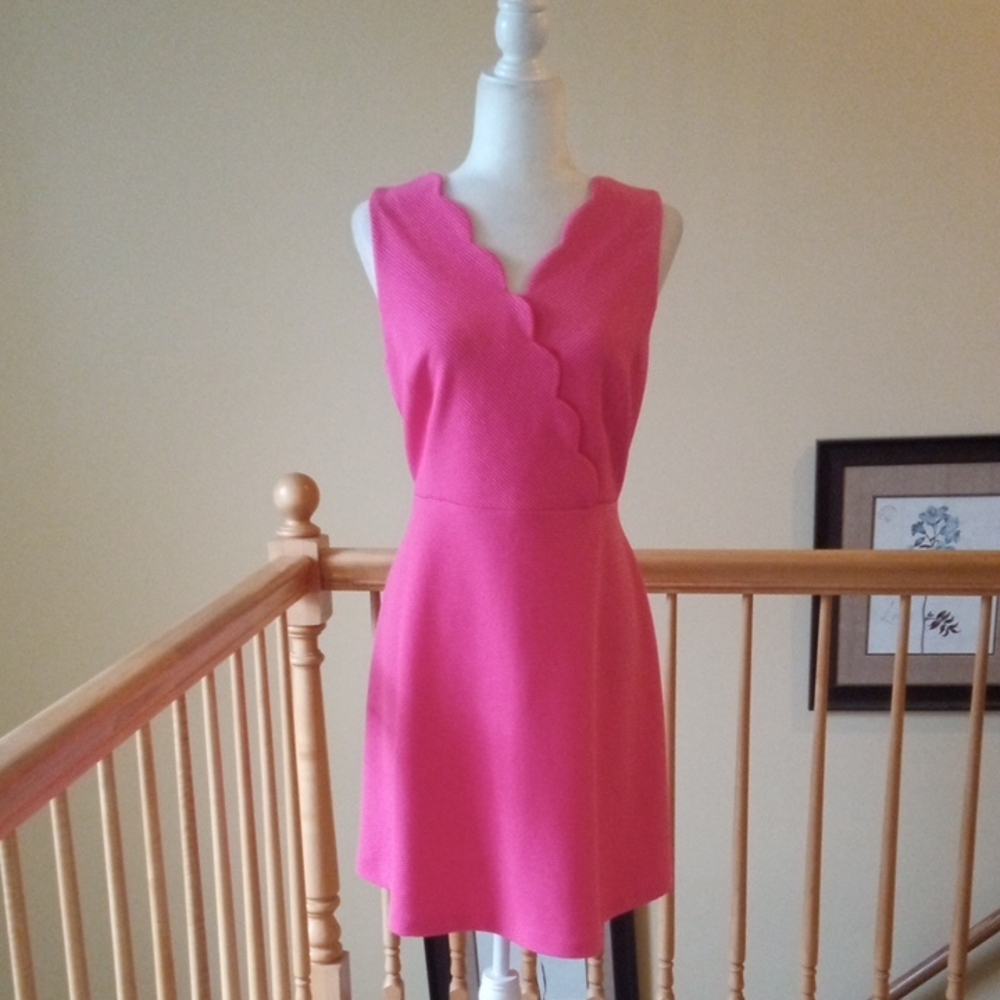 Elle Vibrant Coral Pink Scalloped Sleeveless Midi Dress